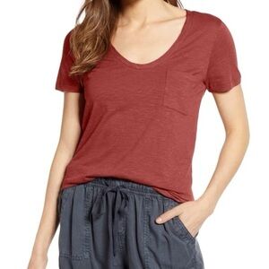 Caslon Rounded V-Neck Tee in Rust Spice XXL New